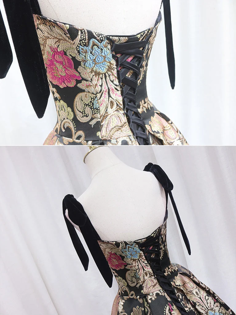Robe de soirée courte imprimée noire, robe de danse de 8e année