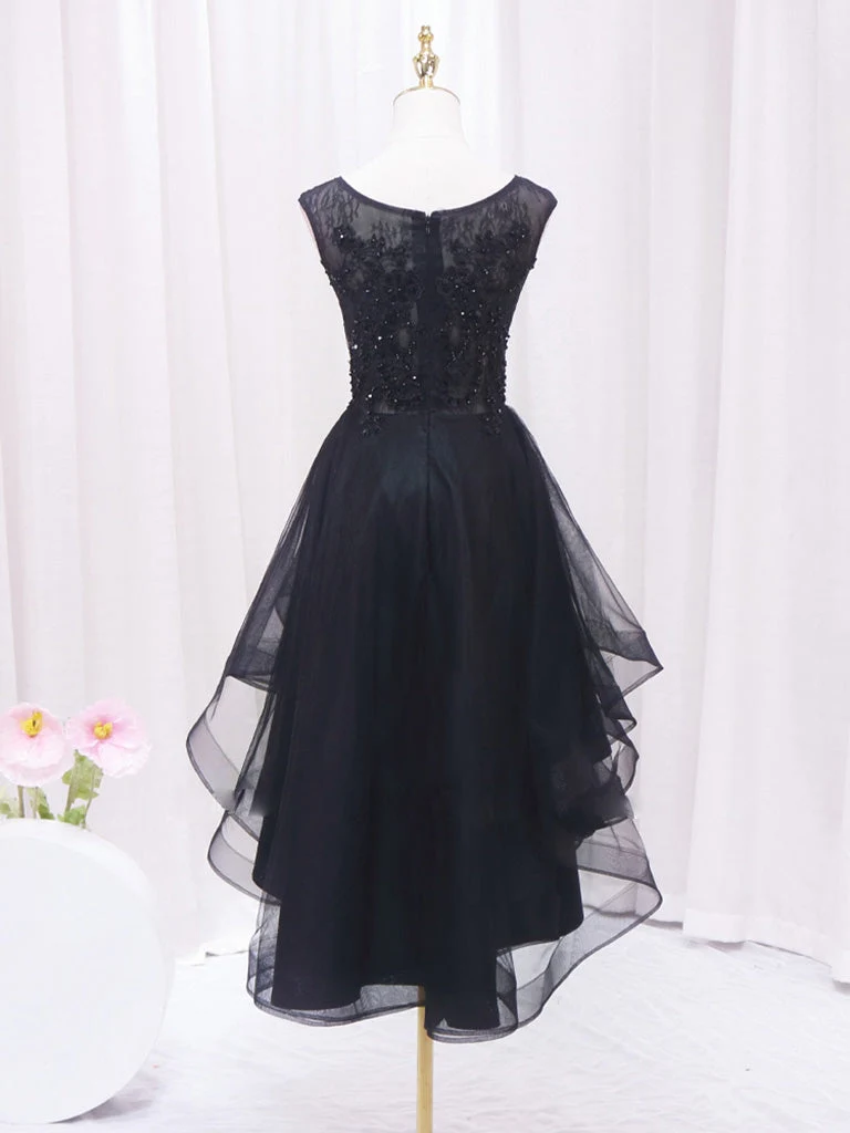 Robe de bal courte noire en dentelle et tulle A-Line | Robe de soirée noire haute et basse