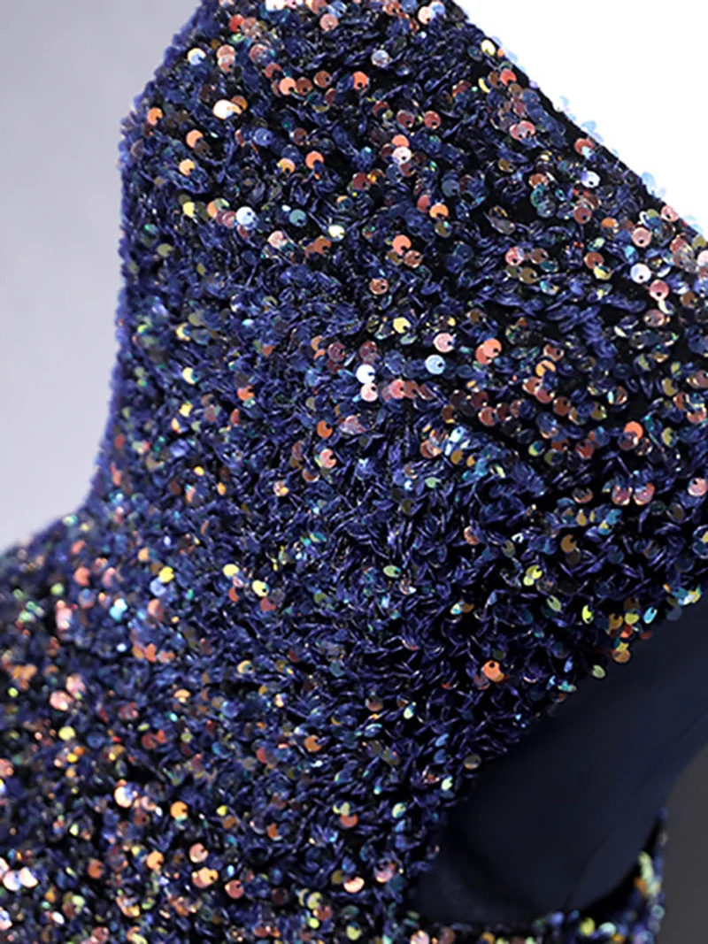Robe de soirée formelle à paillettes scintillantes bleu marine, robe de remise de diplôme de 8e année