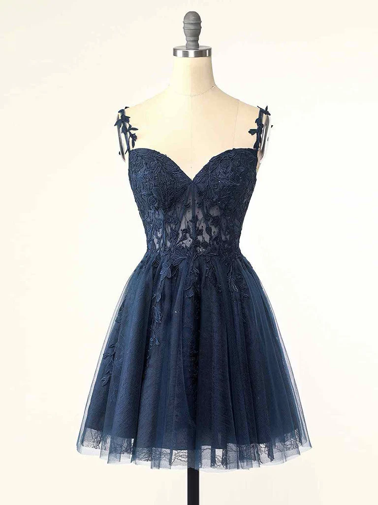 Robe de bal courte bordeaux en dentelle à bretelles spaghetti, robe de bal courte
