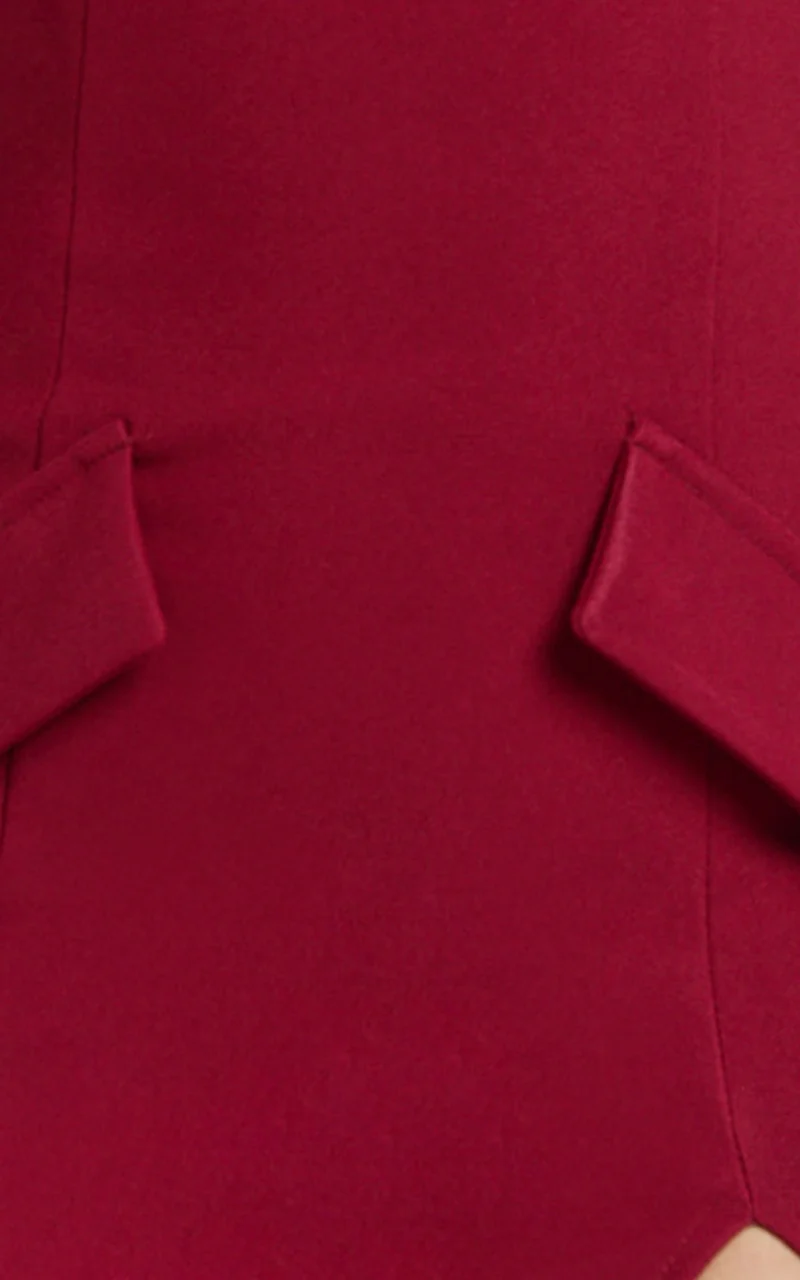 Finley Midi Dress - High Neck Long Sleeve Leg Split Bodycon Dress in Burgundy