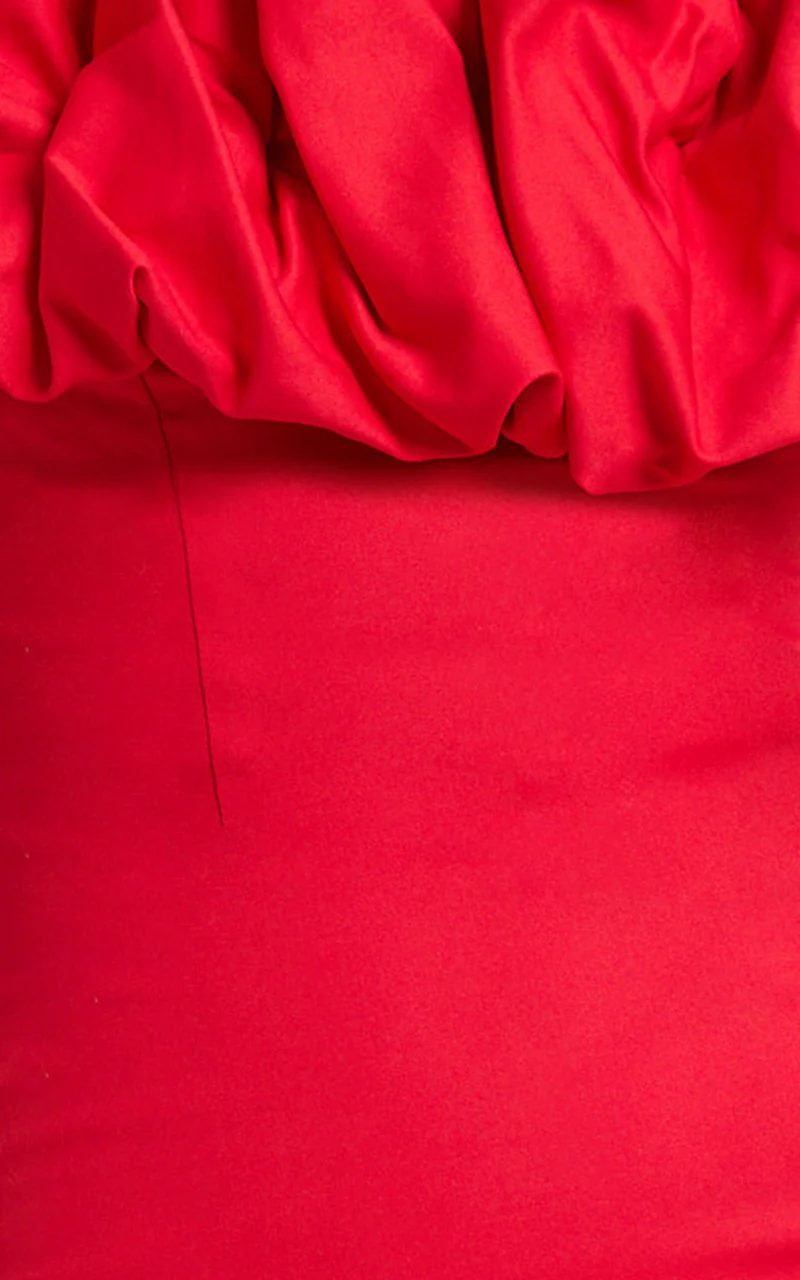 Rhaya Midi Dress - Ruffle Off Shoulder Fitted Dress in Red