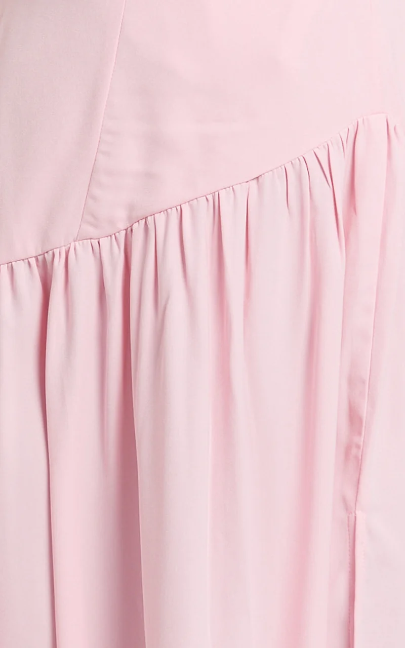 Nadiane Midi Dress - Strapless Asymmetric Drop Waist Dress in Pink