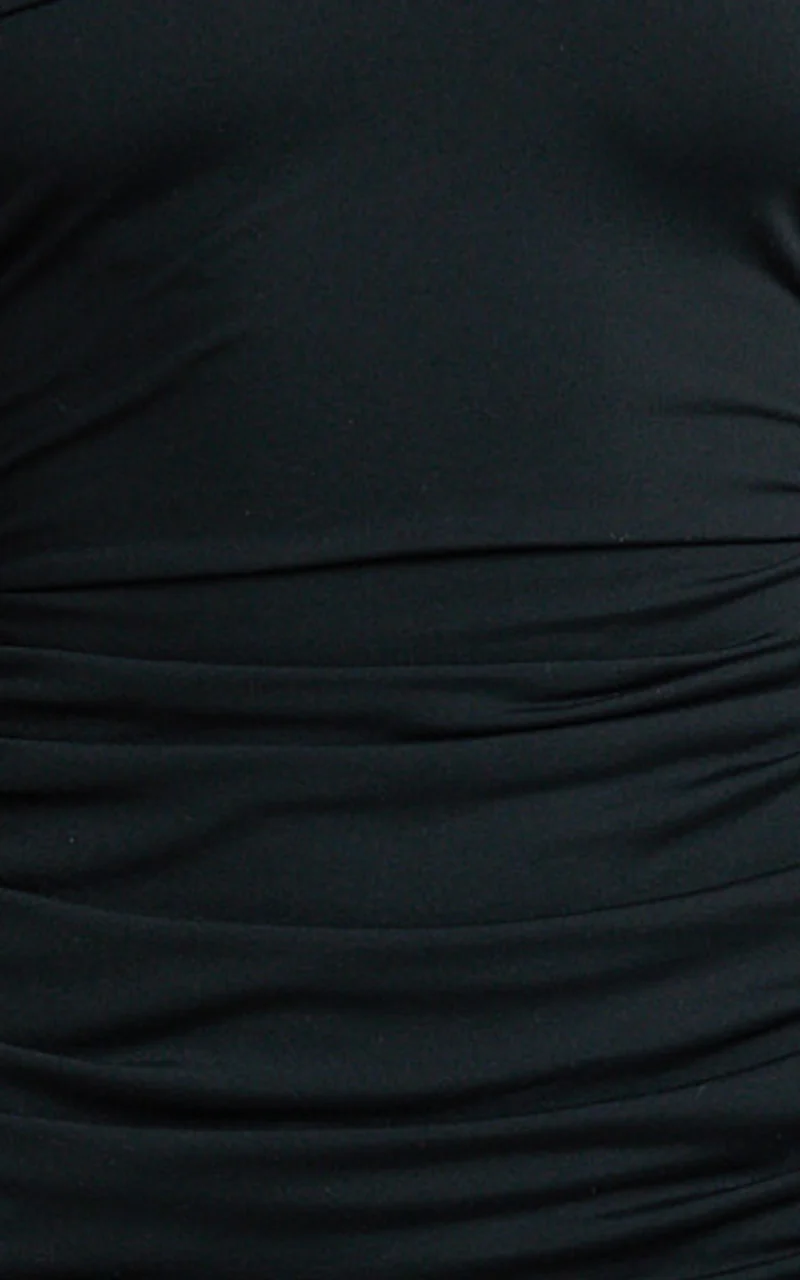 Ophelia Mini Dress - Off Shoulder Flip Skirt Jersey Ruched Dress in Black