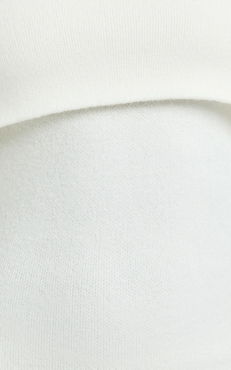Karina Midi Dress - Long Sleeve Folded Off Shoulder Asymmetric Dress in Cream
