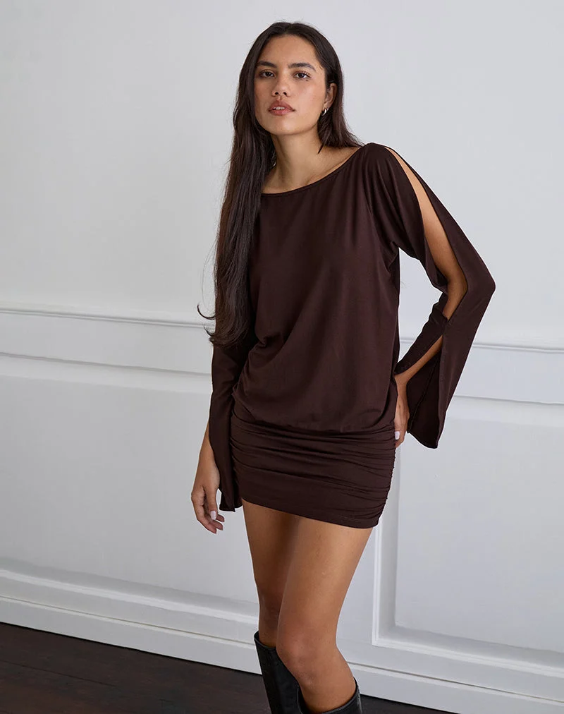 Mini robe à manches longues Sybe en chocolat amer