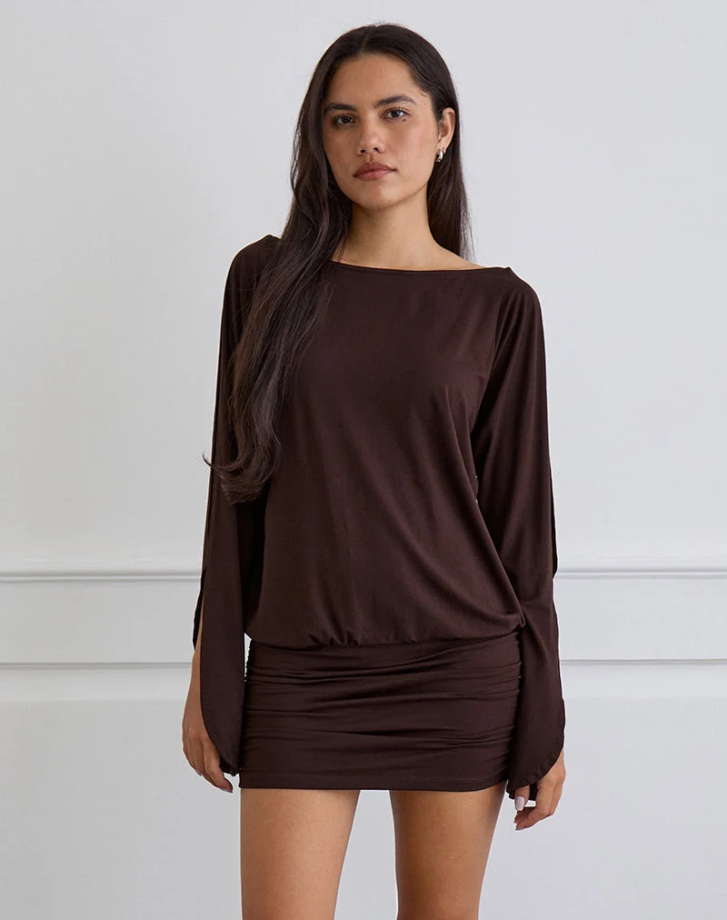 Mini robe à manches longues Sybe en chocolat amer