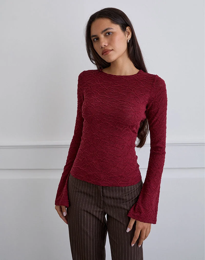 Aven - Top asymétrique en tricot texturé - Rouge