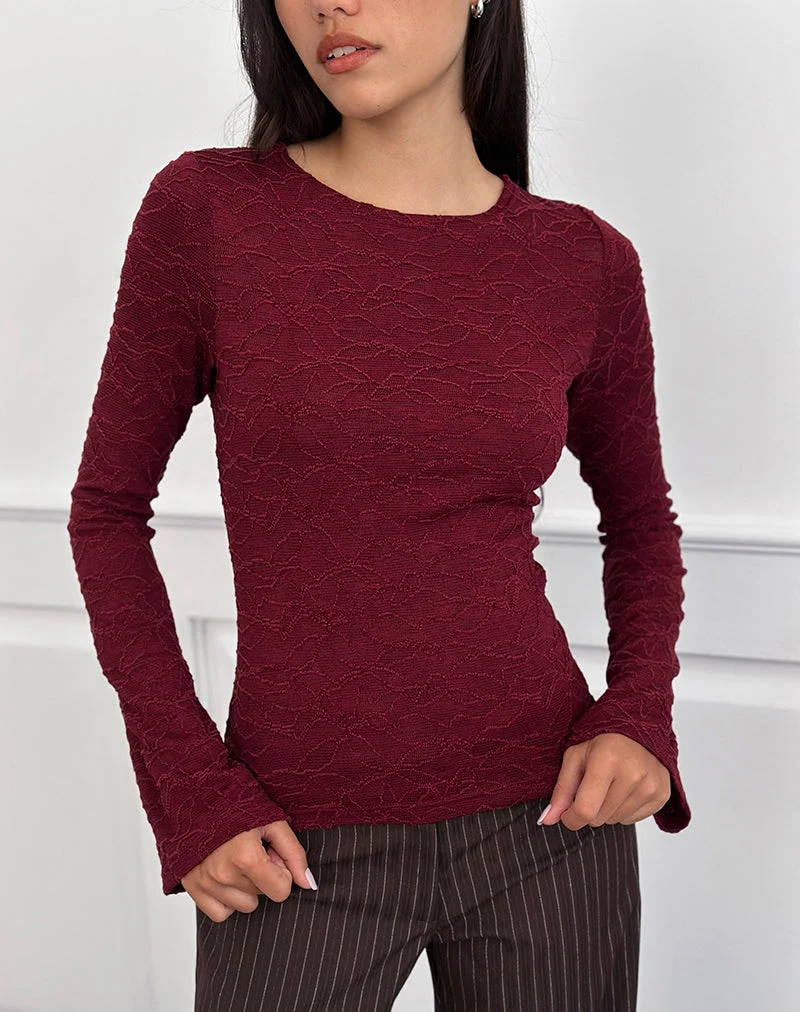 Aven - Top asymétrique en tricot texturé - Rouge