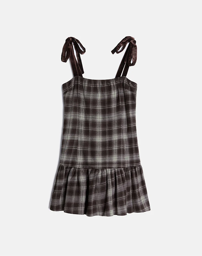 Mini robe à encolure carrée Miyori, à carreaux gris