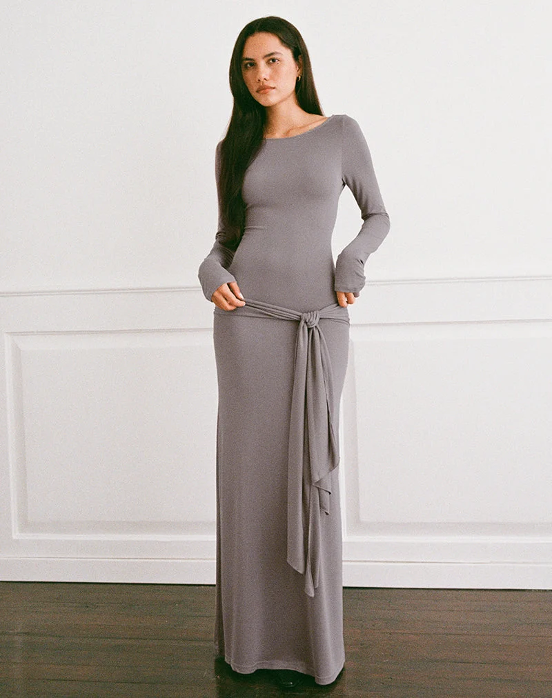 Zeya Maxi Dress in Cupro Taupe Grey