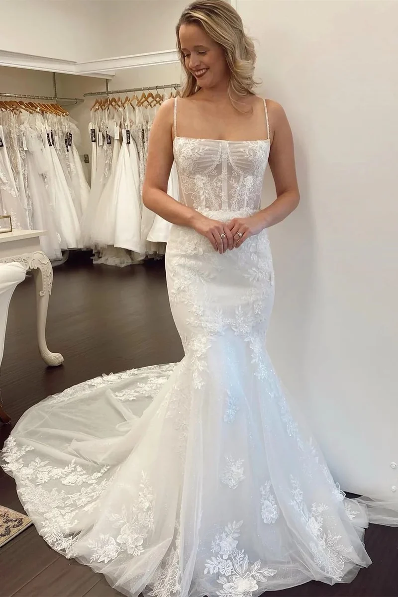 Robe de mariée transparente sirène en dentelle élégante