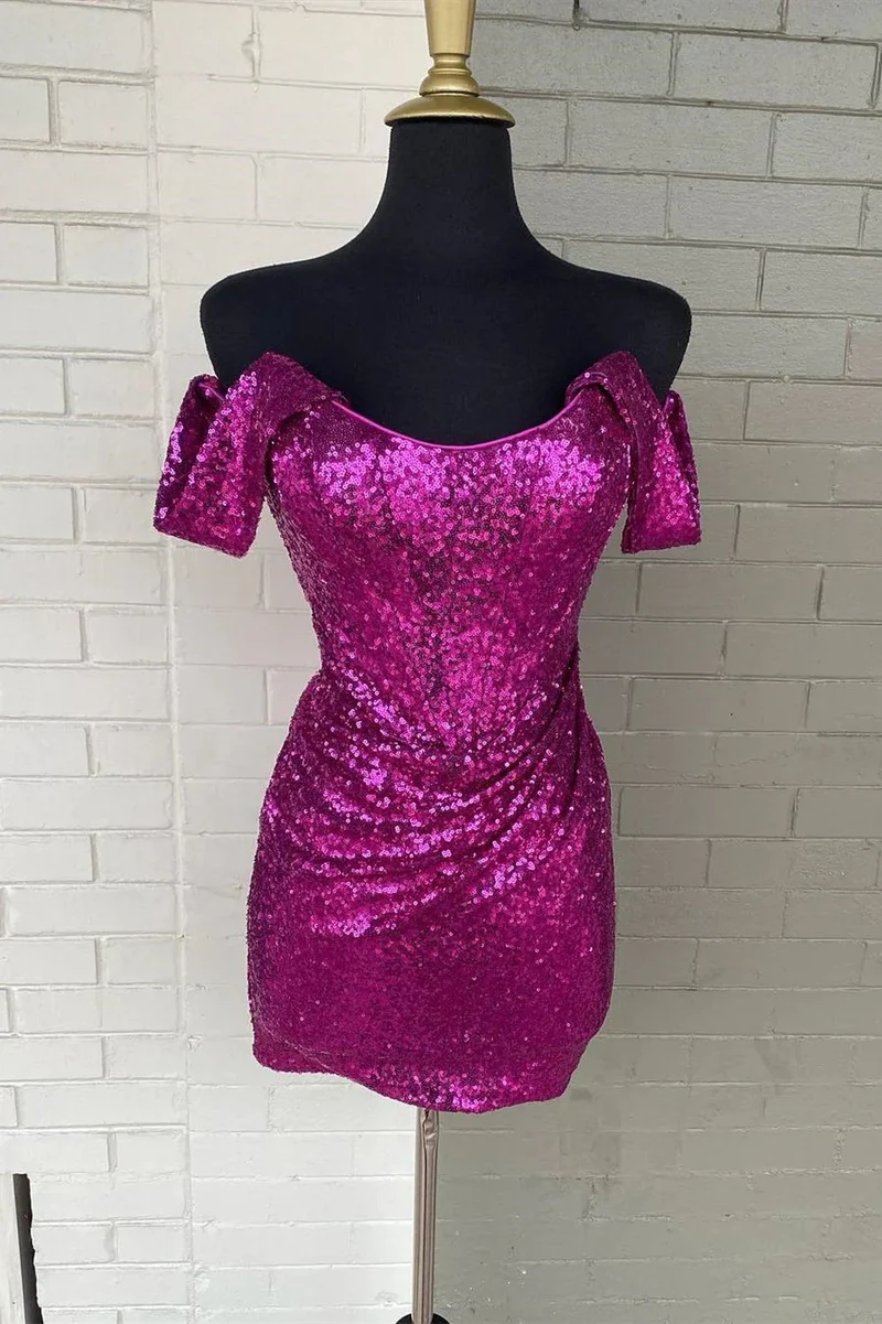 Robe de soirée à paillettes, col rond, épaules dénudées