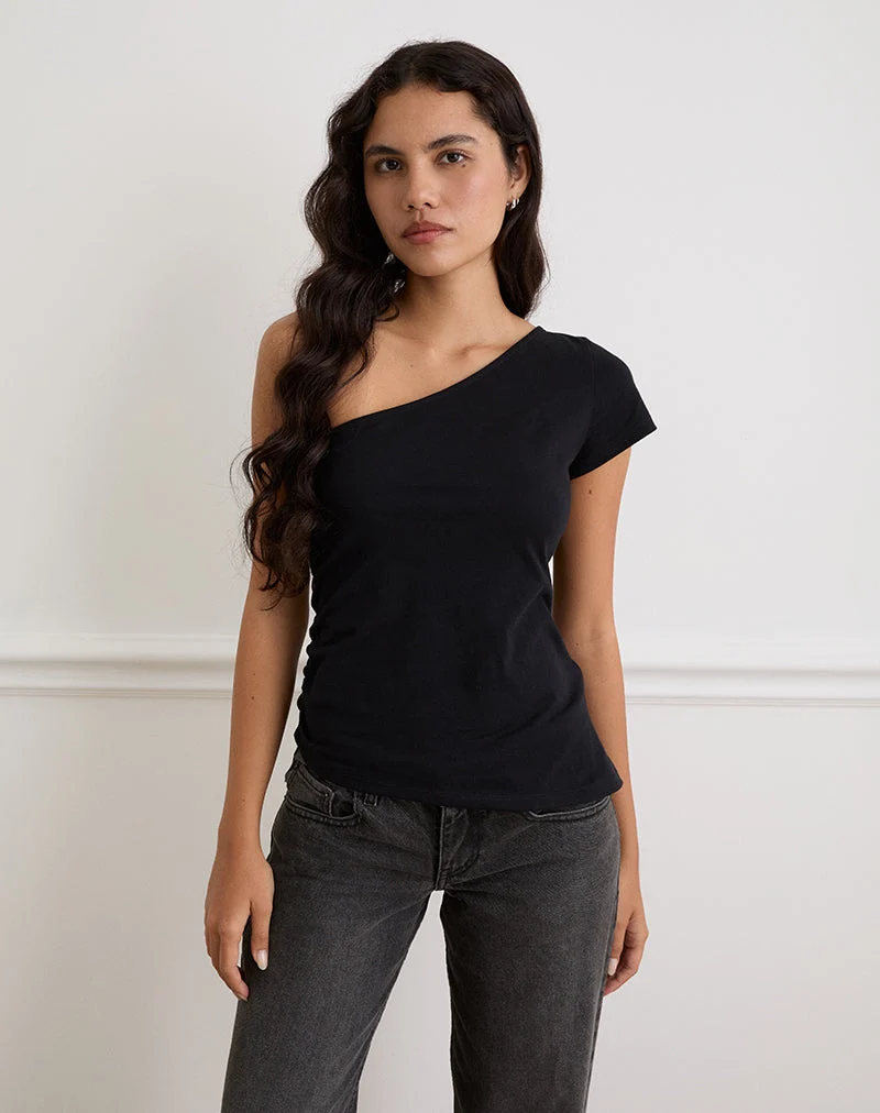 Tokiwa - T-shirt à épaules asymétriques en noir