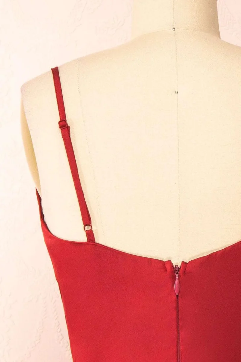 Robe de soirée rouge classique à col bénitier, robes de demoiselle d'honneur