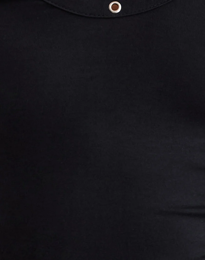 Myoga Studded Scoop Long Sleeve Top in Black