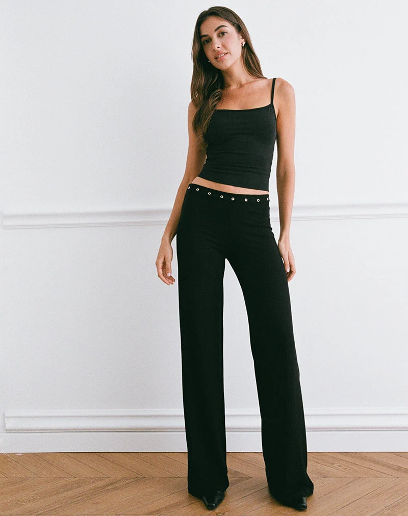 Pantalon à taille basse Dorala avec œillets en noir