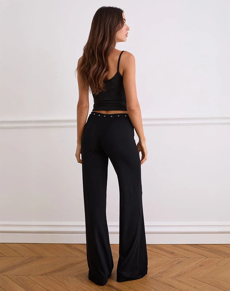 Pantalon à taille basse Dorala avec œillets en noir