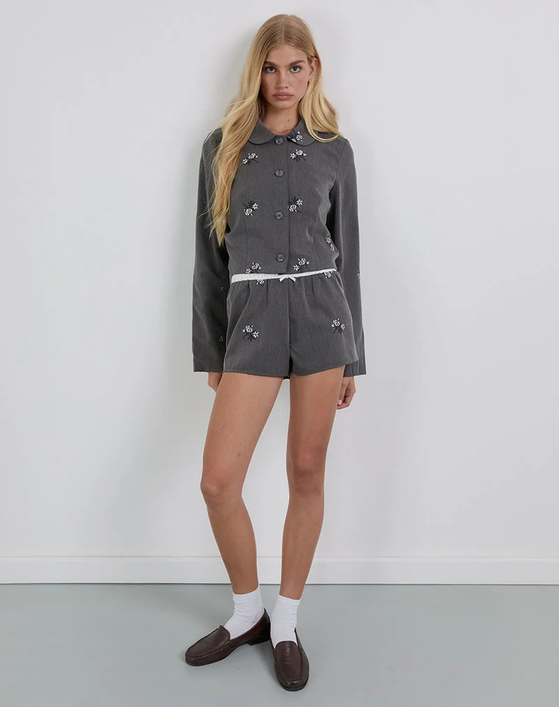 Zedari Jacket in Floral Embroidery Tailoring Charcoal (Veste Zedari en broderie florale)
