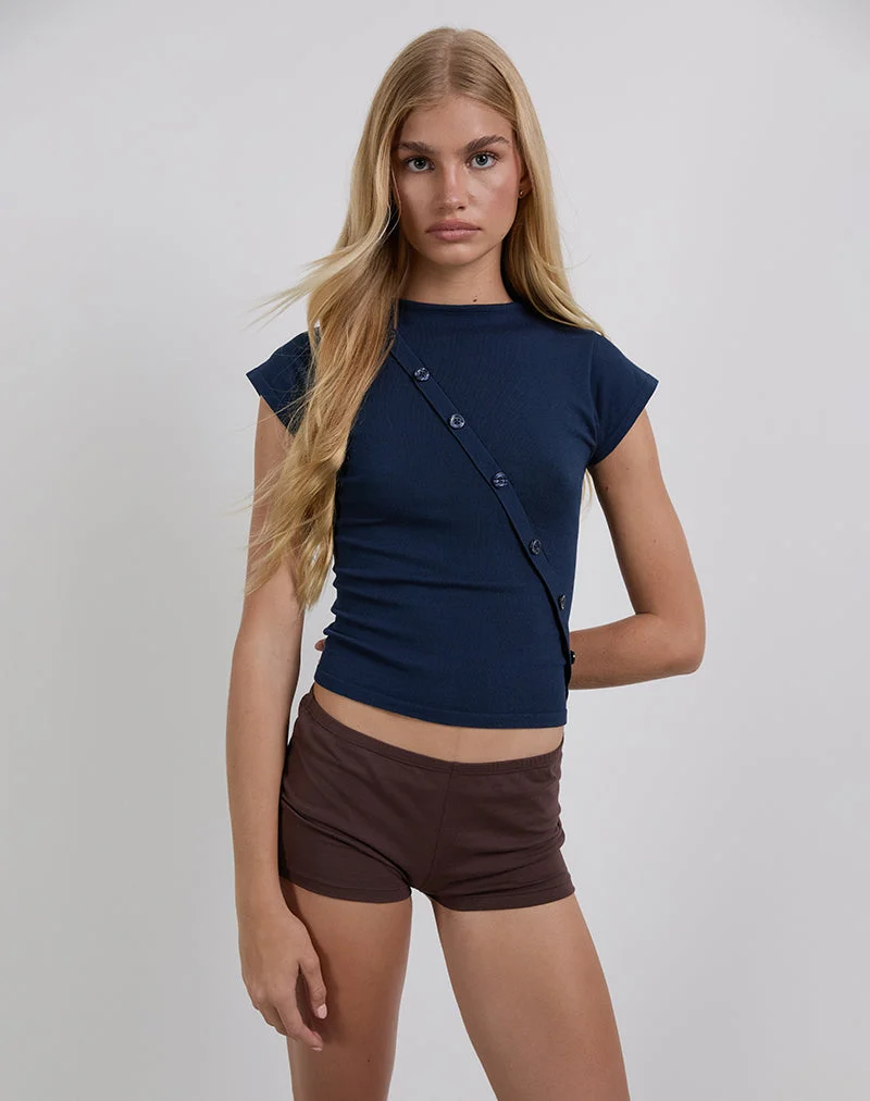 Elyra Asymmetric Top in Knit Navy (Top asymétrique en tricot)
