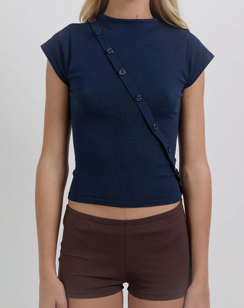Elyra Asymmetric Top in Knit Navy (Top asymétrique en tricot)
