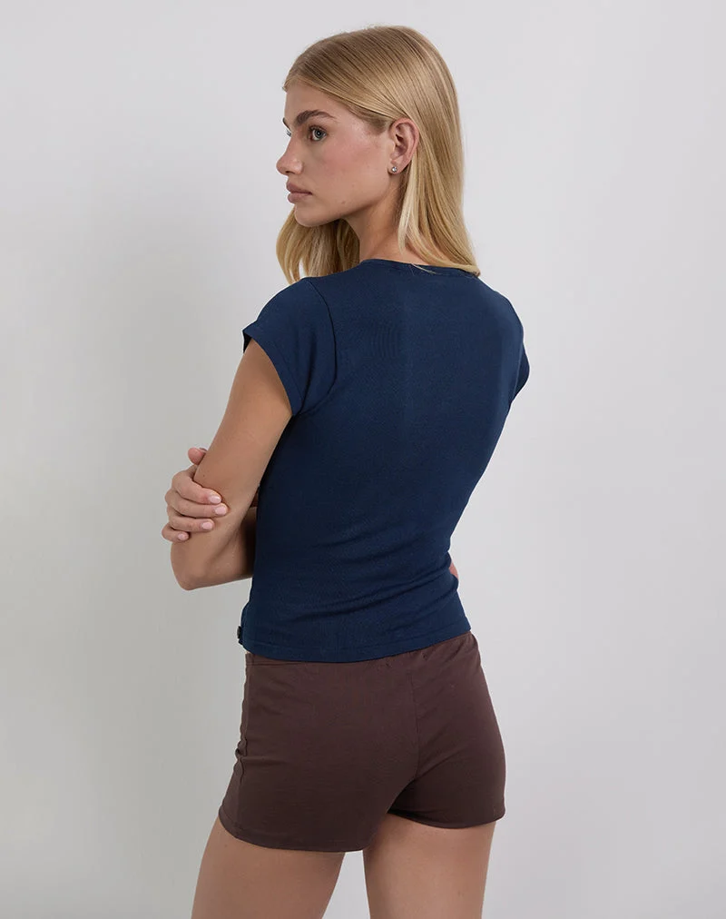 Elyra Asymmetric Top in Knit Navy (Top asymétrique en tricot)