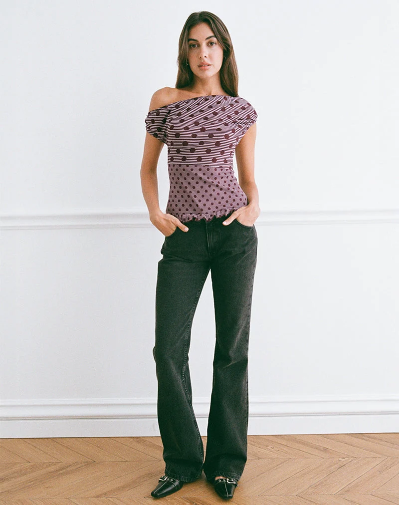 Tarya Asymmetric Top in Stripe Polka Plum (Top asymétrique à rayures)