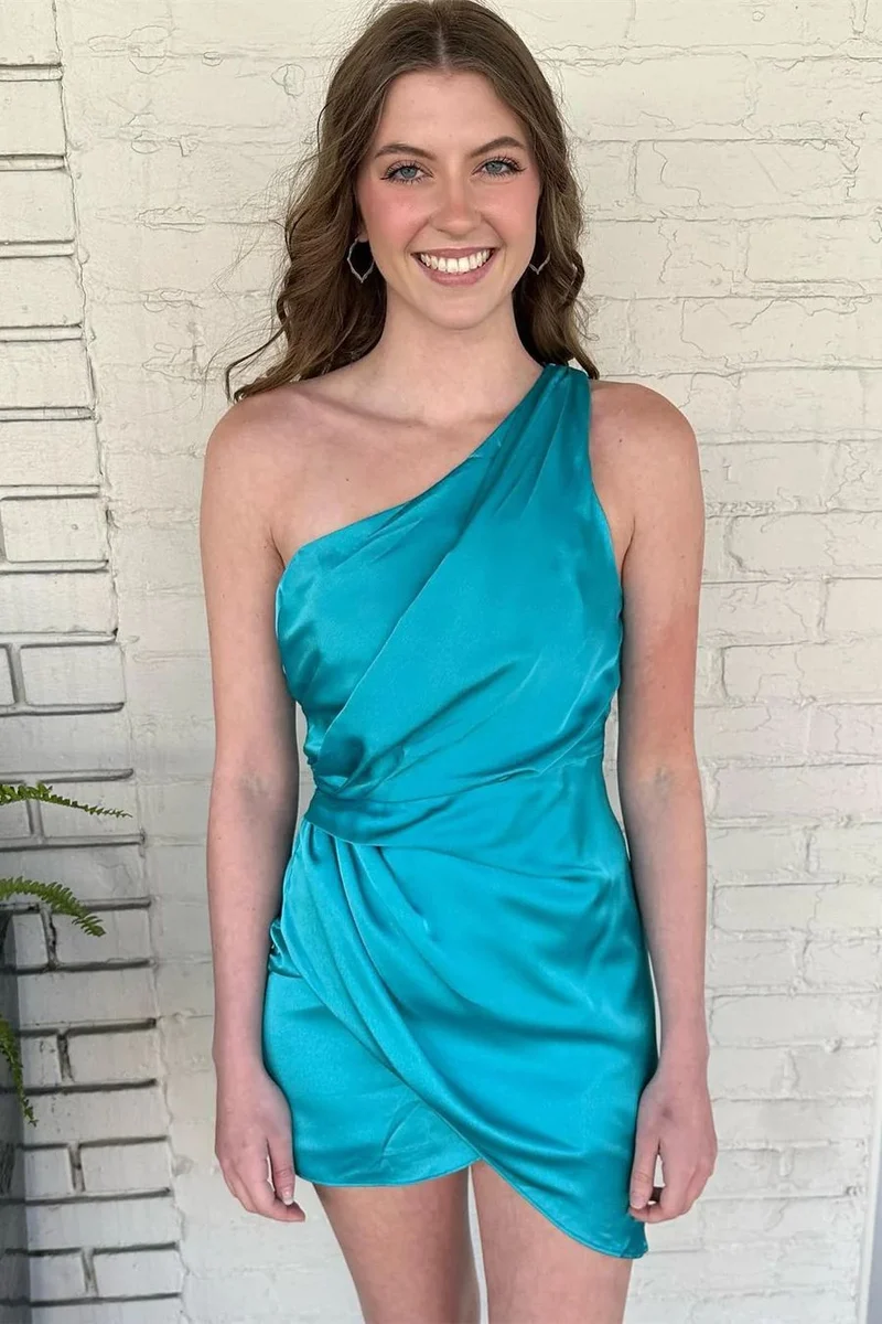 Robe de soirée unique bleu sarcelle à une épaule