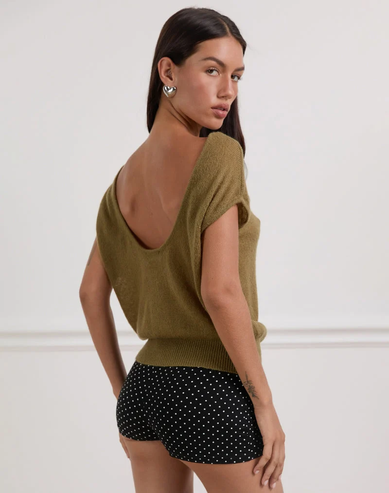 Sinda Scoopback Top in Knit Olive