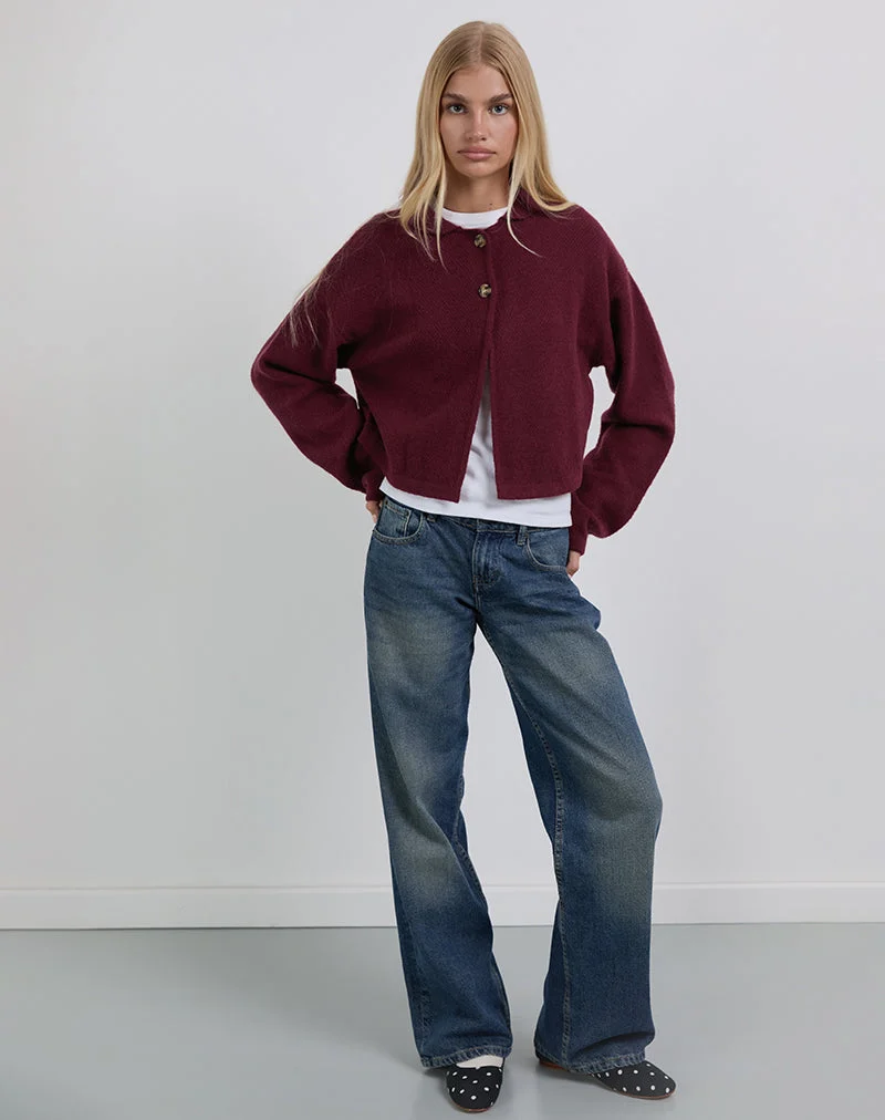 Cardigan à col Merril en maille vin