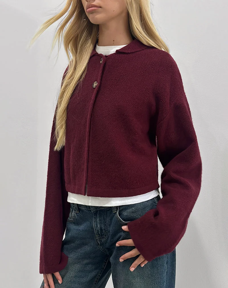Cardigan à col Merril en maille vin