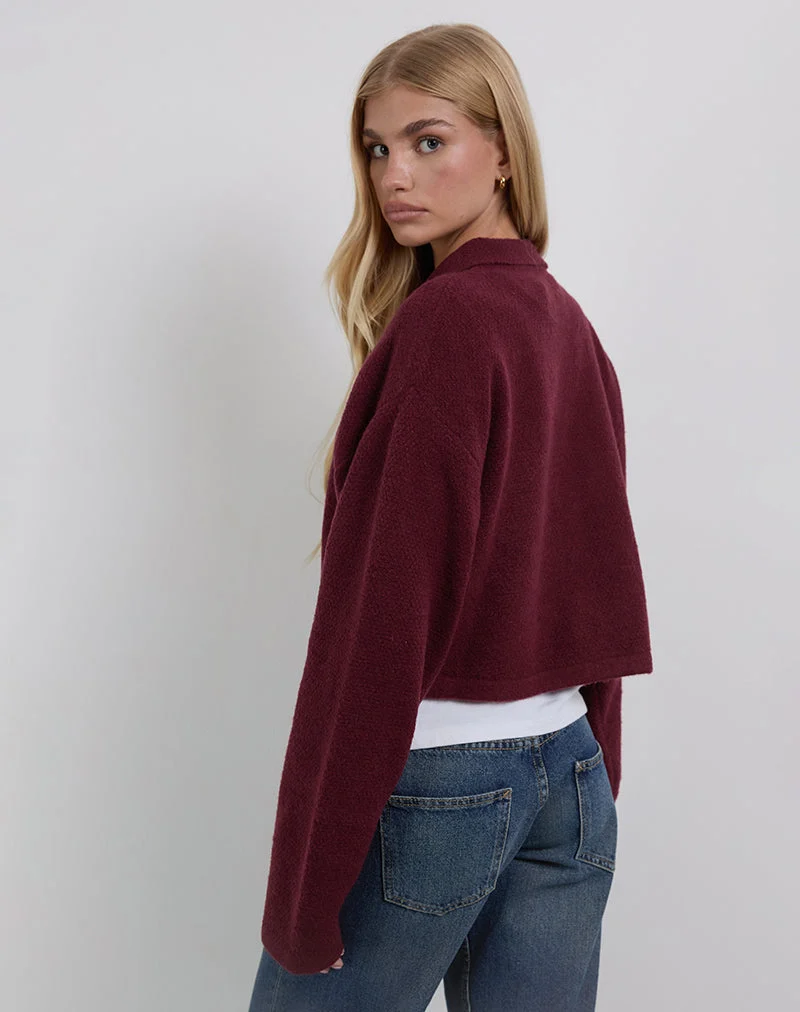 Cardigan à col Merril en maille vin
