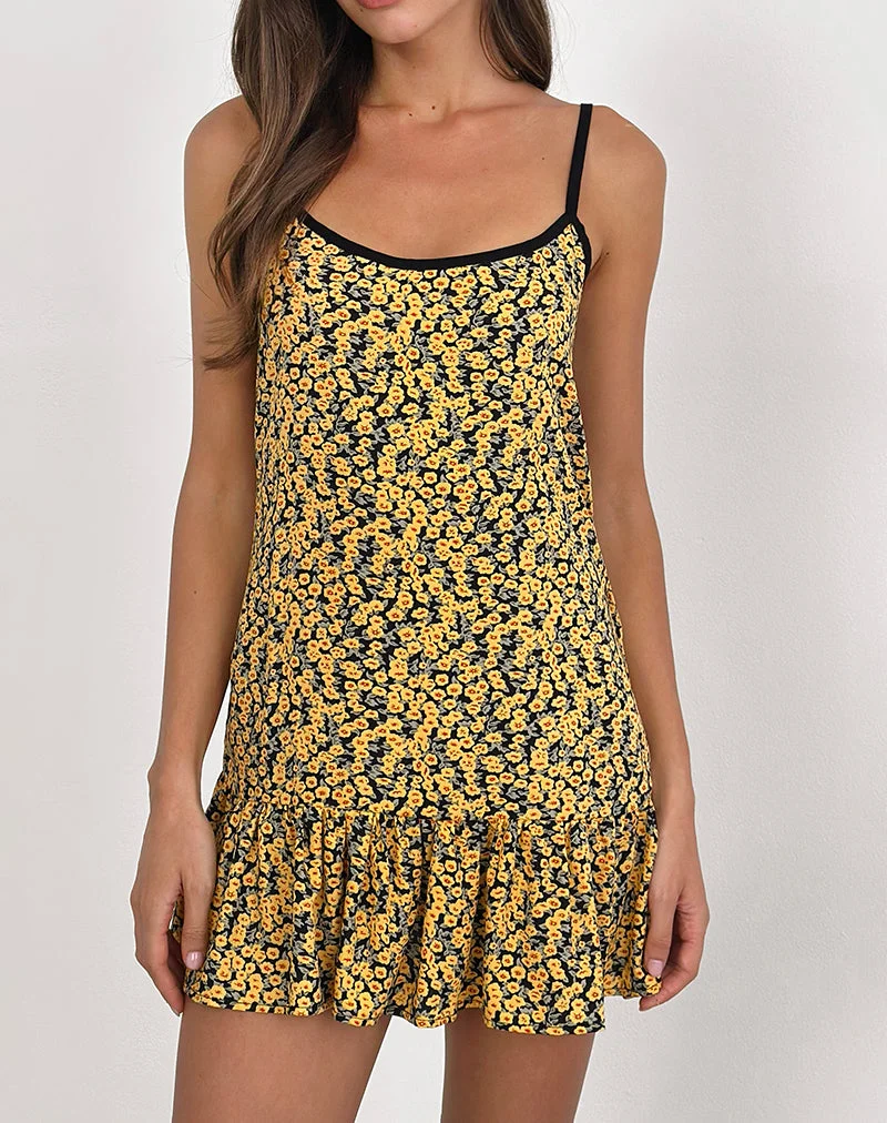 Marige - Mini robe à col rond en Mini Bloom Yellow