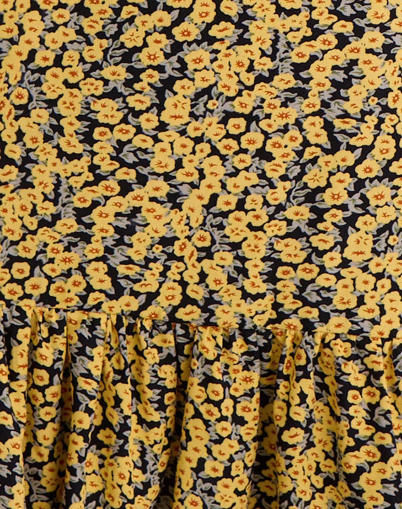Marige - Mini robe à col rond en Mini Bloom Yellow