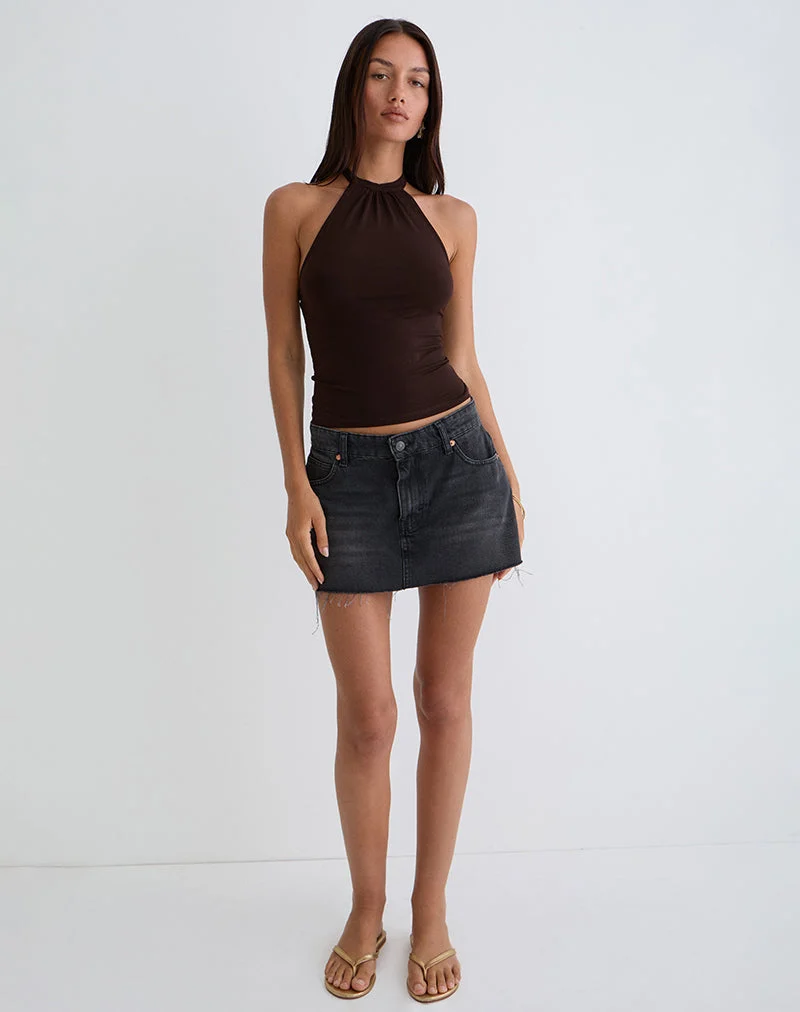 Raceline Halterneck Top in Rayon Jersey Chocolate Brown