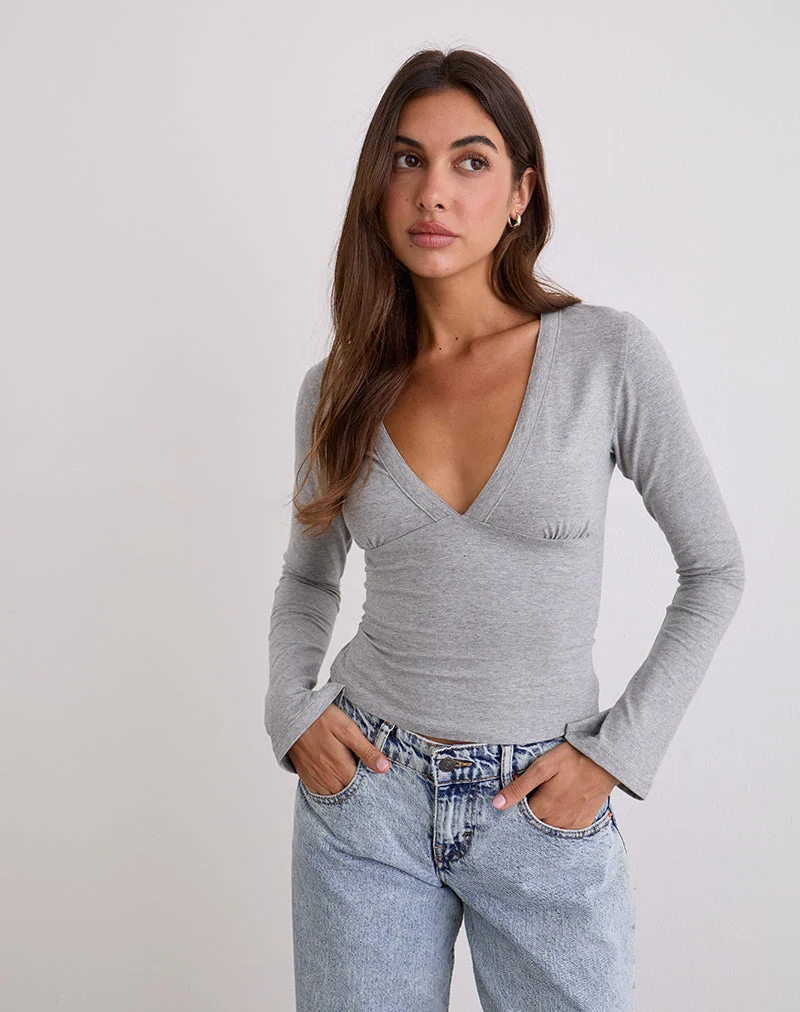 Emesy Long Sleeve Top in Grey Marl (Top à manches longues Emesy en gris marron)