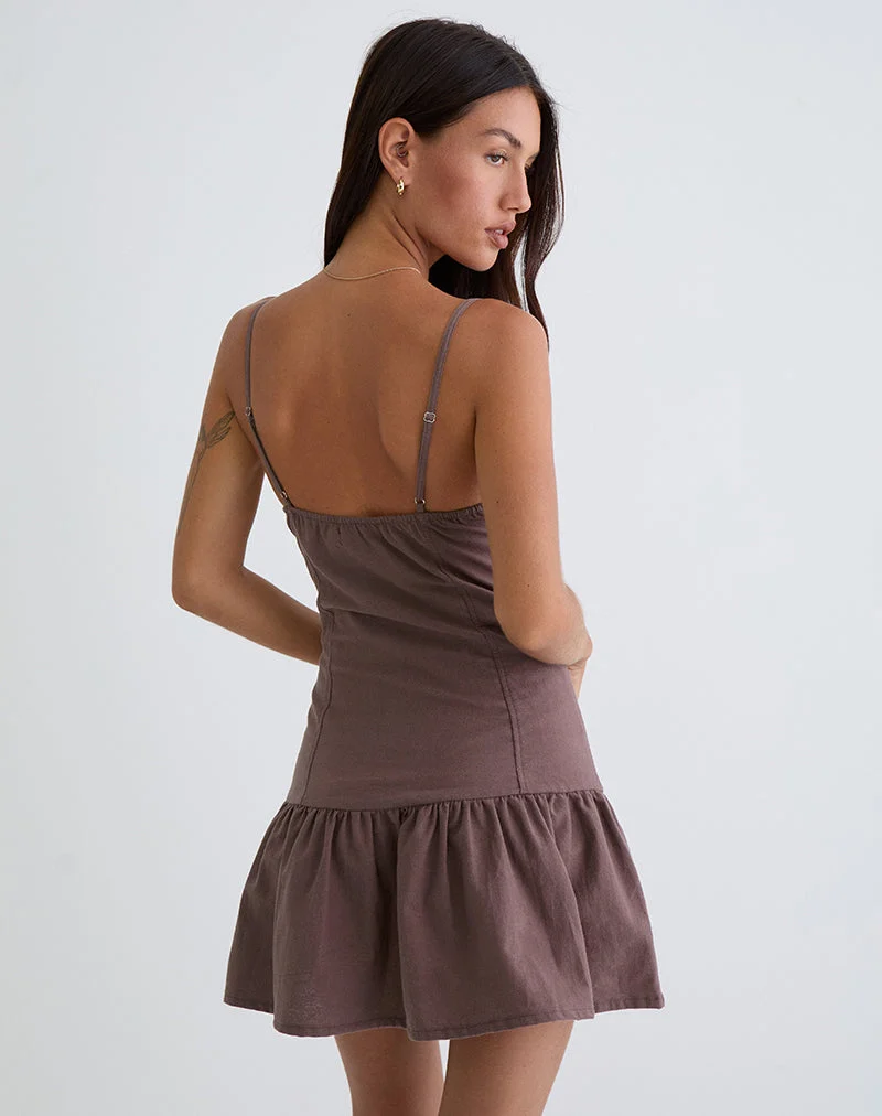 Mini robe boutonnée Yuha en taupe foncé