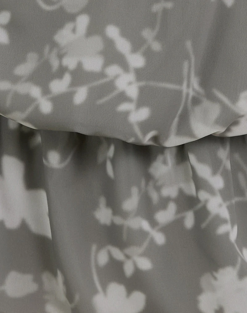 Mini-robe Veloria à col licou, motif floral estompé, gris