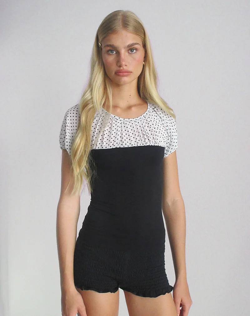Naria Top in Chiffon White Basic Polka Black