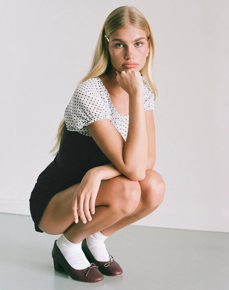 Naria Top in Chiffon White Basic Polka Black