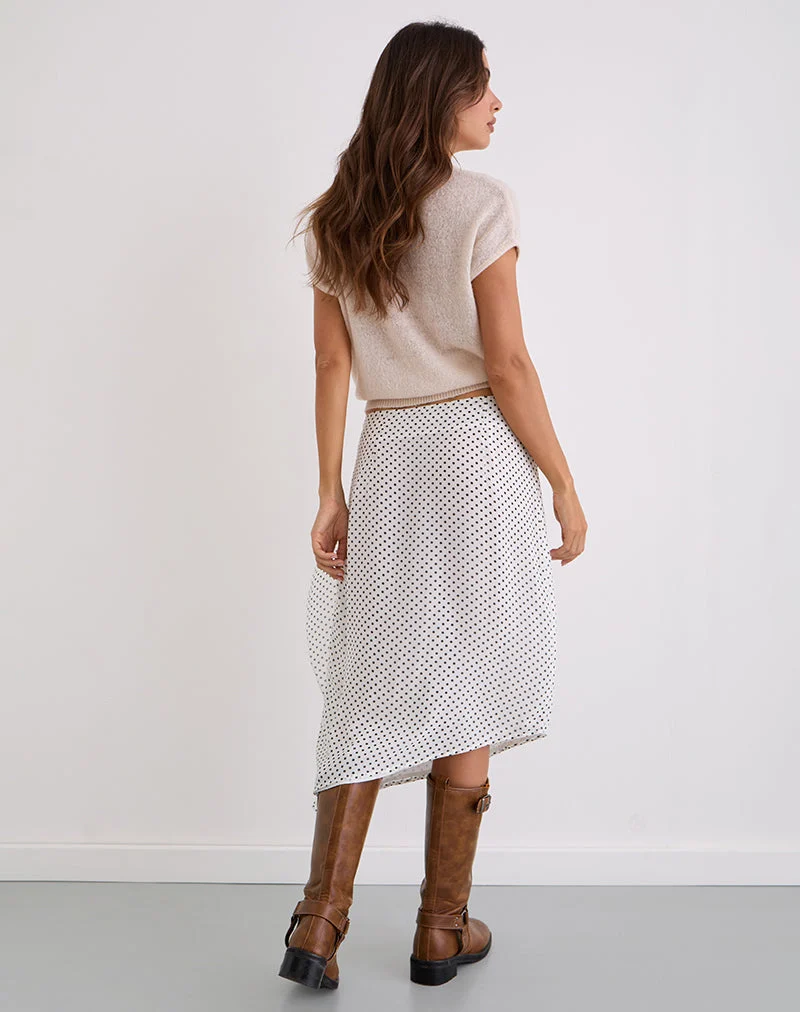 Jupe midi Neza, White Basic Polka Black