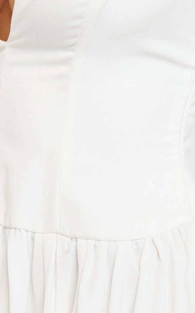 Jamilla Midi Dress - Plunge Drop Waist High Leg Split Dress in Off White