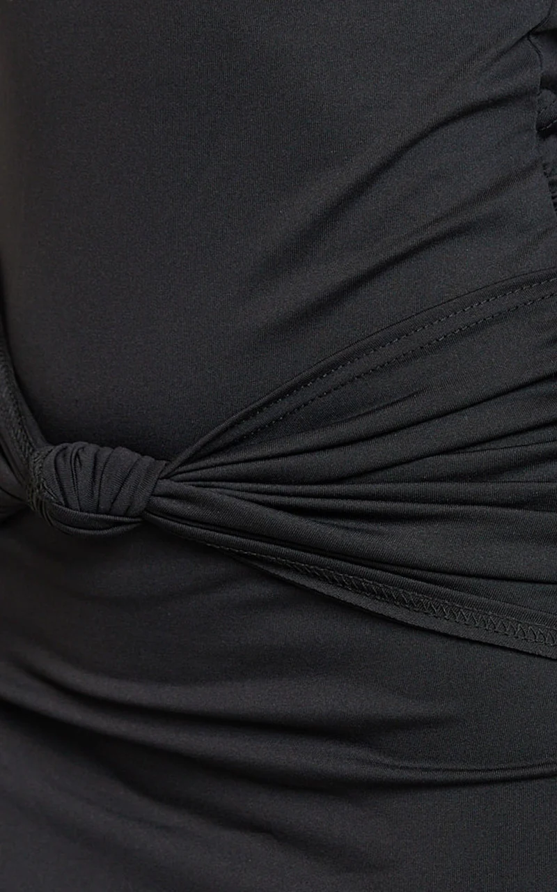 Amelita Midi Dress - Long Sleeve Knot Detail Dress in Black