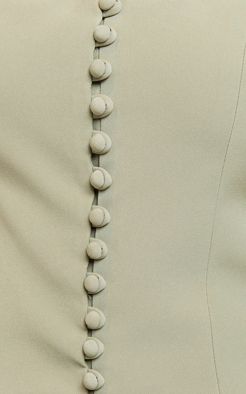 Monroe Two Piece Set - Strapless Button Down Longline Vest Top and High Waisted Mini Skirt in Sage