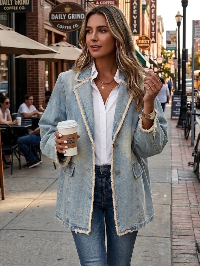 Dionne | Vintage-Style Oversized Blazer with Raw Edges