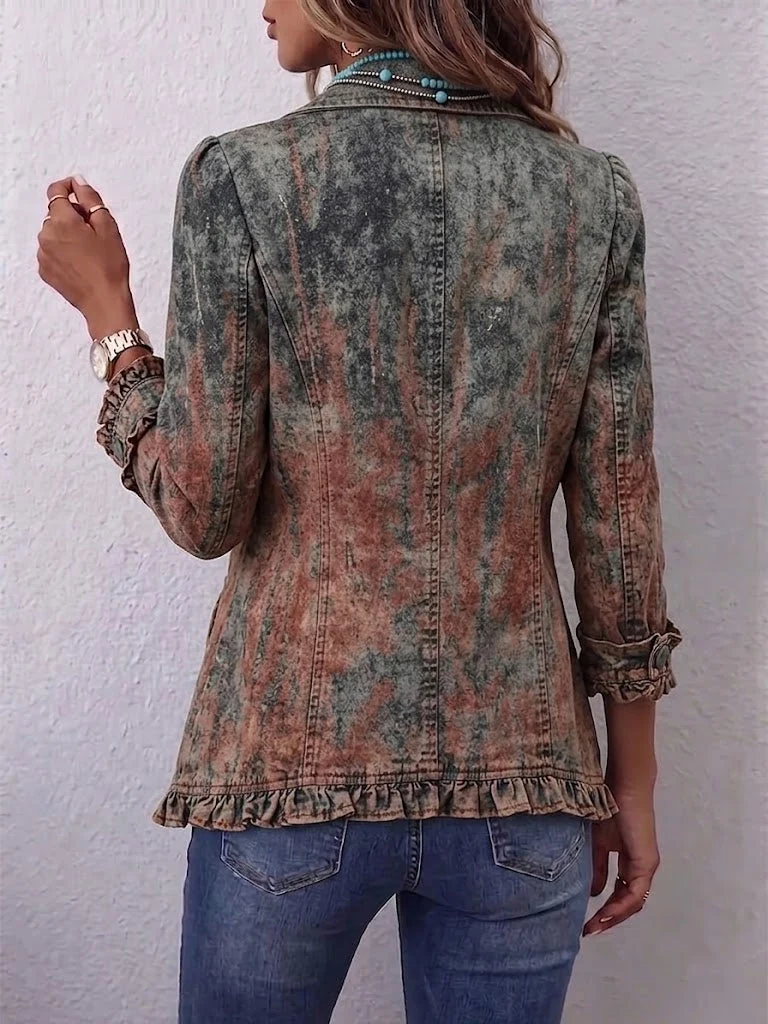 Bristow | Vintage Gradient Textured Print Ruffle Jacket