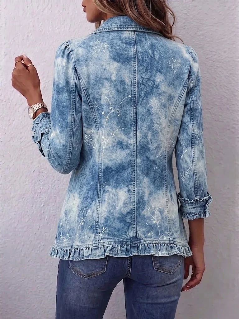 Jemison | Boho-Style Gradient Vintage Botanical Print Ruffle-Detail Jacket