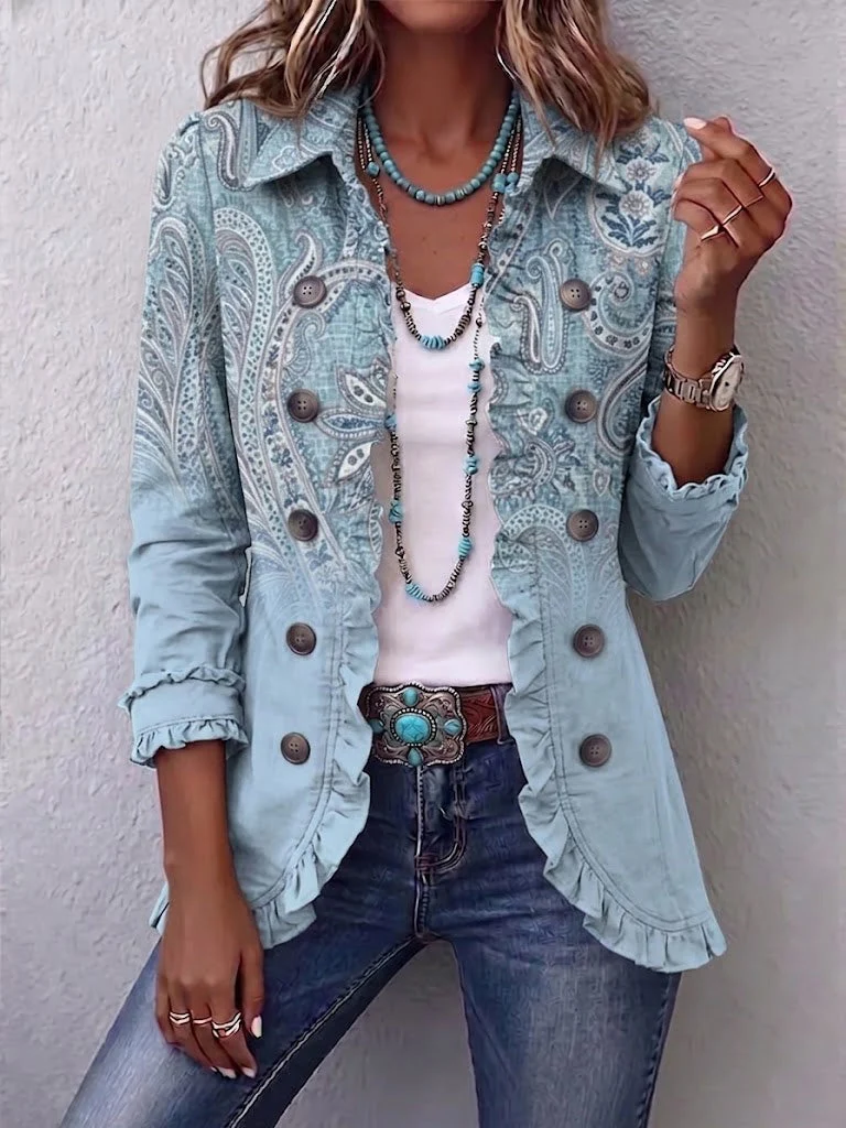 Estrella | Vintage Paisley Print Ruffled Jacket
