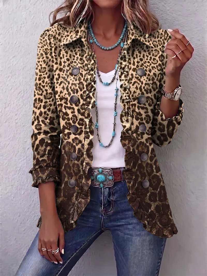Navara | Leopard Print Ruffled Jacket