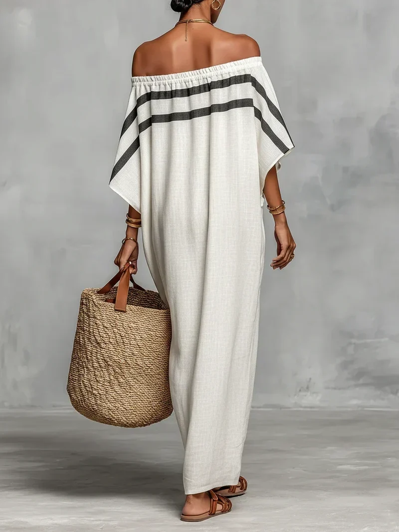Naiara | Striped Linen Off-the-Shoulder Maxi Dress
